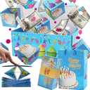 Surprise Gift Box Explosion for Money, Unique Folding Bouncing Red Envelope Gift Box with Confetti, Cash Explosion Luxury for Birthday Anniversary Valentine Proposal (15 Bounces) (Blue Birthday)