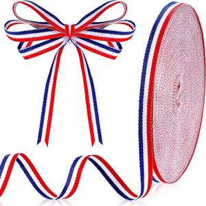 Red White Blue Striped Grosgrain Ribbon Use for Memorial Day Gift Wrapping, Party Decoration, DIY Crafting and Sewing (3/8 Inch x 50 Yard, Red, White, Blue)