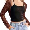 Saodimallsu Womens Crochet Bolero Shrug Sweaters Cropped Lightweight Cardigan Long Sleeve Mesh Knit Y2k Crop Tops, Small