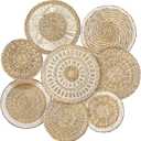 Xuhal Set of 8 Hanging Woven Wall Basket Handmade Decorative Rustic Boho Basket Decor Handcrafted Wicker Round Seagrass Wall Art for Home Kitchen Farmhouse Table Living Room