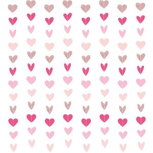 Capoda 8 Pcs Valentine's Day Garland Decorations Rose Gold Pink Burgundy Heart Garland Banners Glittery Valentines Hanging Decor for Sweet Day Birthday Wedding Anniversary Party Supplies