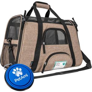 PetAmi Airline Approved Pet Carrier for Cats & Small Dogs, Soft Sided TSA Travel Carrier Bag with Sherpa Bed, Breathable Mesh Ventilation, Collapsible Bowl, Up to 18 lbs, Small Heather Taupe (Small - 17"L x 10.2"W x 11.2"H)