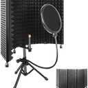 Iouyk Studio Recording Microphone Isolation Shield with Pop Filter and Tripod Stand, High Density Absorbent Foam to Filter Vocal, Foldable Sound Shield for Blue Yeti and Condenser Microphones