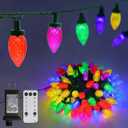 ZAIYW 66ft 100 LED C9 Christmas Lights String, Strawberry String Lights UL Plug C9 String Lights Green Wire Waterproof for Outdoor Roof Eaves Garden Yard Xmas Decor (Multicolor)
