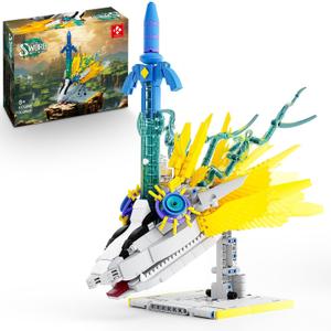 MOC TOTK Master Sword Building Set, Legendary Sword Building Toy with Crossing Light Dragon Base, Gifts for Fans Kids Adults, Compatible with Lego Animal, 702 PCS (KK10001)