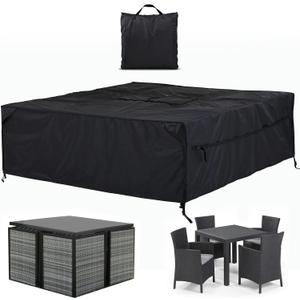 Patio Furniture Covers Waterproof - 420D Outdoor Table and Chair Set Cover with Built-in Storage Bag - Rectangular Patio Table Cover for 4-Seat Dining Set or Sectional Sofa - Black