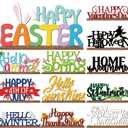 12 Pcs Interchangeable Seasonal Decor Holiday Sign Wooden Desk Table Decor for Office Home Rustic Farmhouse Multiple Holiday Sign with Wooden Base Tiered Tray Tabletop Mantel Easter Welcome Signs