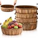 Lounsweer 4 Pcs Extra Large Wooden Bread Serving Baskets 14.6 inch Round Wooden Apple Basket with Handles Natural Wood Fruit Baskets for Kitchen Farm Party Home Gift, Brown
