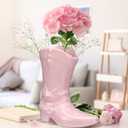 CroBlissful 8.7 Inch Cowgirl Boot Vase for Book Shelf Ceramic Cowboy Decoration Arrangements Nice Western Country Accent Vase Unique Boot Planter for Modern Aesthetic Room Wedding Decor (Pink)