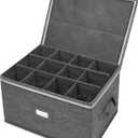 Stemware Storage Cases, Wine Glass Storage Box Containers for Glassware or Crystal, Holds 12 Red or White Wine Glasses, Hard Top and Sides (Grey)