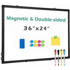 Double Sided Magnetic White Board36"x24" Dry Erase Whiteboard for Wall with Black Aluminum Frame Presentation Board for School, Office and Home