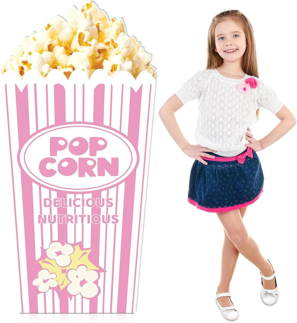 4 Feet Carnival Circus Decoration Popcorn Box Cardboard Cutout Standup Large Striped Popcorn Box Photo Props Party Back Drops for Movie Night, Carnivals, Theme Party, Circus, Theater (1 Pcs Pink)