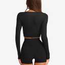 LASLULU Womens Tie Front Wrap Tops Long Sleeve Bolero Shrugs Crop Cardigan Yoga Ballet Cover up Tops Pilates Outfits (Black, L)