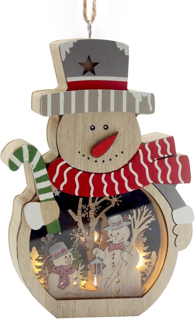 Snowman Ornaments for Christmas,Gouraml Wooden Christmas LED Ornaments,Table Decorations Tree Snowman Hanging Ornaments Crafts Gifts for Xmas Party