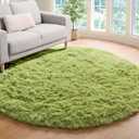 ONASAR Grass Green Round Area Rug 4ft, Soft Bedroom Circle Rugs Floor Mat for Kids Girls Teen Room, Cute Fluffy Plush Shaggy Carpet for Baby Nursery Living Room Playroom Dorm Home Decor