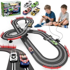 3-in-1 Slot Car Race Track Set with 4 High-Speed Cars, Electric Track, Dual Racing Game with Lap Counter & 2 Controllers, and Circular Overpass Design – Toy Gift for Boys Kids Ages 4-6 6-8 8-12