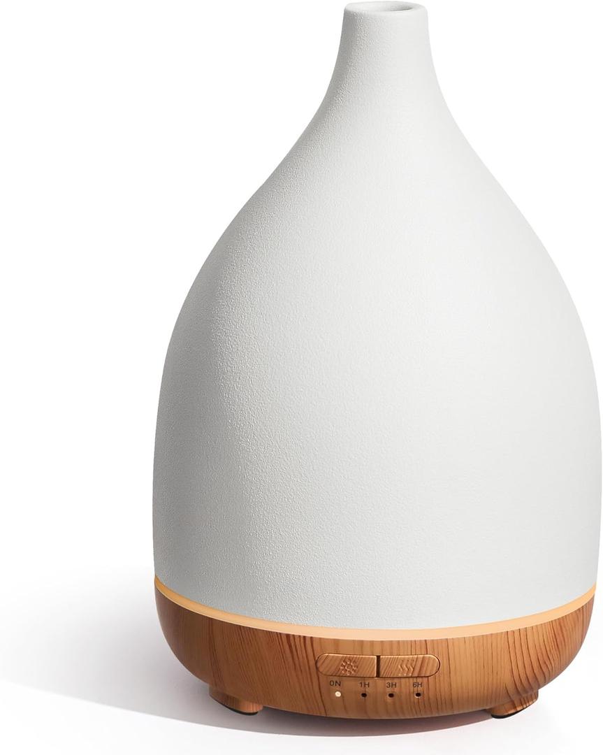 InnoGear Oil Diffuser, 300ML Ceramic Diffuser for Essential Oils Handcrafted Aromatherapy Diffuser Ultrasonic Cool Mist Humidifier with 4 Timers Waterless Auto Off for Room Office, White (Large)