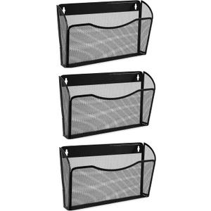 EASEPRES 3 Single Pocket Mesh Hanging File Organizer, Vertical Wall Mounted Magazine File Holder, Mount Basket Mail Paper Document Folder Organizing for Office, Home and School, Black
