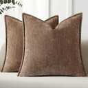 Pallene Chenille Soft Brown Throw Pillow Cover 18x18 Set of 2