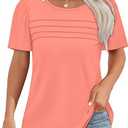 OFEEFAN Womens T Shirts Short Sleeve Tops Dressy Casual Blouses Spring Summer Outfits Flowy Pleated Front Scooped Neck (Small, 2-Coral)