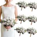 Ivory Bridesmaid Bouquet Set of 6, White Wedding Bouquets for Bridesmaids, 10 Inch Wedding Floral Arrangements Flowers Table Centerpieces Decor Artificial Flower Bouquet for Prom Party