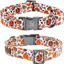 Elegant little tail Tanksgiving Dog Collar, Turkey Print Dog Collar Orange Pet Collars with Bowtie Metal Buckle Cotton Girls Boys Adjustable Pet Collars for Large Dogs (Large (Pack of 1))