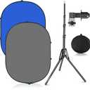 3.3x5ft/1x1.5m Chromakey Blue Grey Backdrop with 6.23ft Stand, 2-in-1 Blue Screen and Grey Screen Collapsible Reversible Pop-Up Background Panel for Photography, Live Streaming, Video Shooting