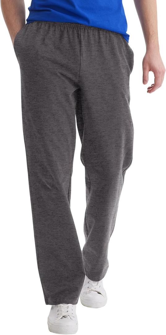 Hanes Essentials Sweatpants, Men’s Cotton Jersey Pants with Pockets, 33”, Charcoal Heather, Large