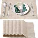 Placemats Set of 6,Washable,Heat and Stain Resistant Indoor/Outdoor Place mats, Vinyl Woven Non Slip Table Mats for Restaurant Table Protection, PVC Placemats (Beige White, 6PCS)