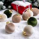 JOYIN 15 Pcs Christmas Velvet Ball Ornaments Set, 2.36'' Green Brown Neutral Tree Hanging Christmas Decorations, Xmas Shatterproof Indoor Decor for Tree Wreath Holidays Wedding Party