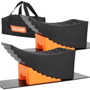 OULEME Curved Leveling Blocks, Raised Tire Change Ramp, for RV Camper Travel Trailer, Fits Dual Axle Tandem Wheel Aid Changing, Lift up to 6", Comes with Chock and Rubber Mat (2 Pack) (XL(17*6.8*6.8 inches))