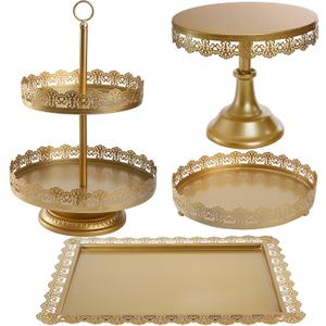 TOPZEA Set of 4 Cake Stands, Metal Cupcake Holder Tiered Dessert Serving Tower Decor Serving Platter Candy Fruit Display Plates for Baby Shower, Wedding, Birthday, Celebration, Christmas, Party, Gold