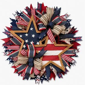 America's 250th Wreath, 15.7" Rustic Wood Star Door Hanger for July 4th Decor