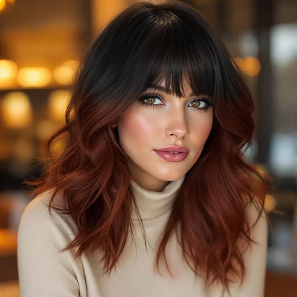 Ucubb Short Curly Wigs with Bangs for Women 14 Inches Wavy Bob Wig Synthetic Heat Resistant Fiber Wigs