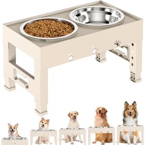Elevated Dog Bowls with 2 Stainless Steel Bowls, 5-Height Adjustable Stand (3.1", 9" to 12"), for Improved Digestion & Neck Support, Easy Clean, Non-Slip Base Raised Feeder for Medium Large Dogs