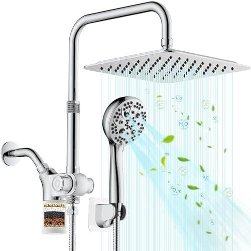 VXV 10 inch Filtered Shower Head,7 Settings High Pressure Dual Shower Heads with Handheld Spray Combo,3-Way Rain Shower Head with Filters,71''Shower Hose, Height Adjustable(Chrome)
