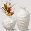 White Ceramic Vase Set of 2 - Modern Flower Vases for Home Decor - Rustic Textured White Vase for Living Room Decor - 8.655.5 & 5.55.5 Inch Round Vases for Dining Table Centerpiece Decoration