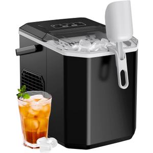 Silonn Ice Maker Countertop, Portable Ice Machine with Carry Handle, Self-Cleaning Ice Makers with Basket and Scoop, 9 Cubes in 6 Mins, 26 lbs per Day, Ideal for Home, Kitchen, Camping, RV (Black)
