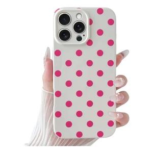 Skyseaco Compatible with iPhone 14 Case Cute Polka Dot Phone Case Soft Slim TPU Shockproof Phone Cover Full Camera Protection for Women Girls - Hot Pink