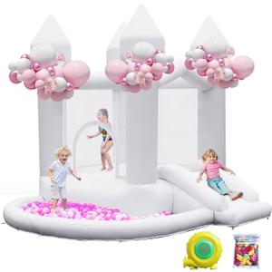 FBSPORT White Inflatable Bounce House Air Blower,Bouncy Castle Indoor & Outdoor with Big Ball Pit for Party Kids Birthday Party
(10FT X 10FT X 7FT)