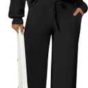 PRETTYGARDEN Women's 2 Piece Outfits Casual Lapel Half Zip Sweatshirts and Wide Leg Pants Tracksuit Sets (Black, M)