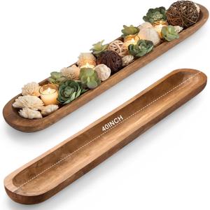 Sawysine 40 Inch Wooden Dough Bowl Decoration Vintage Hand Large Carved Rustic Long Wood Bread Dough Bowl for Living Room Home Dining Room Kitchen Decoration(Brown)