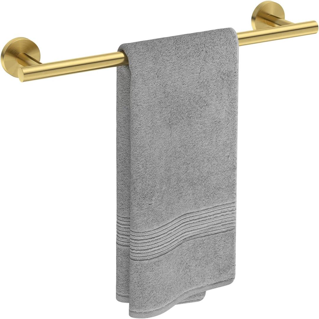 USHOWER Brushed Gold Towel Bar, 18-Inch Towel Racks for Bathroom Wall-Mounted, Thicken SUS304 Stainless Steel Towel Rod (Total Length 20-Inch)
