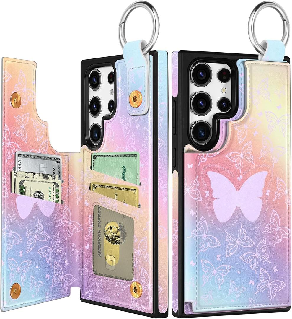 Shorogyt for Samsung Galaxy S23 Ultra Wallet Case with Card Holder - Designer Colorful Butterfly Pattern Kickstand Magnetic Clasp Back Flip Folio Leather Phone Cases for S23 Ultra for Women Men Girls