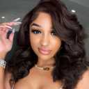 WIGER Short Wavy Wigs for Women Chocolate Brown Loose Wave Bob Hair Wig 14 Inch Side Part Shoulder Length Glueless Lace Part Hair Synthetic Curly Wig for Daily or Party (Dark Brown)