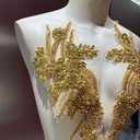 1 Pair of Handmade Rhinestone Appliques,26.5 * 18cm Gold Applique for Dress Wedding,Banquet Evening Gown,Photograph Shot Sewing Rhinestone Patches(Gold)