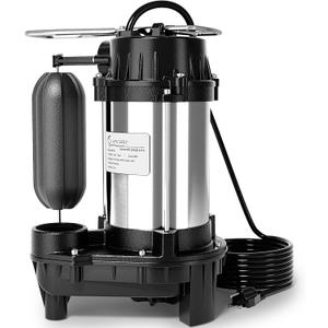 LANCHEZ 1/2 HP 5200 GPH Submersible Sump Pump Cast Iron and Stainless Steel with Integrated Vertical Float Switch, Sewage/Effluent Pump for Basement, Basin, Sewage System, 1-1/2" NPT Discharge