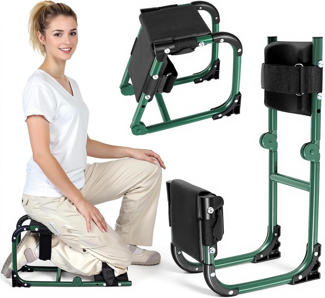 Garden Kneeler and Seat, Ergonomic 2-in-1 Foldable Knee Seat, Gardening Stool with Soft Adjustable Kneeling Pad, Gardening Gifts for Women Mom Men Seniors