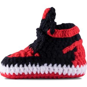Diaper Book Club Baby Sneakers Crochet Hypebeast Shoes for Toddler Sneakerheads, Soft Booties for Boys & Girls, Designer Kids Fashion, Breathable & Comfortable Children's Kicks (0-3 Months Infant, Retro - Red)