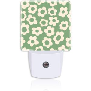 Vintage Groovy Flowers Night Light Plug Wall,Sage Green Daisy LED Night Lights with Dusk to Dawn Light Sensor for Women Girls Boys Room Decor,Hallway,Kitchen,Bathroom,Nursery,Stairs